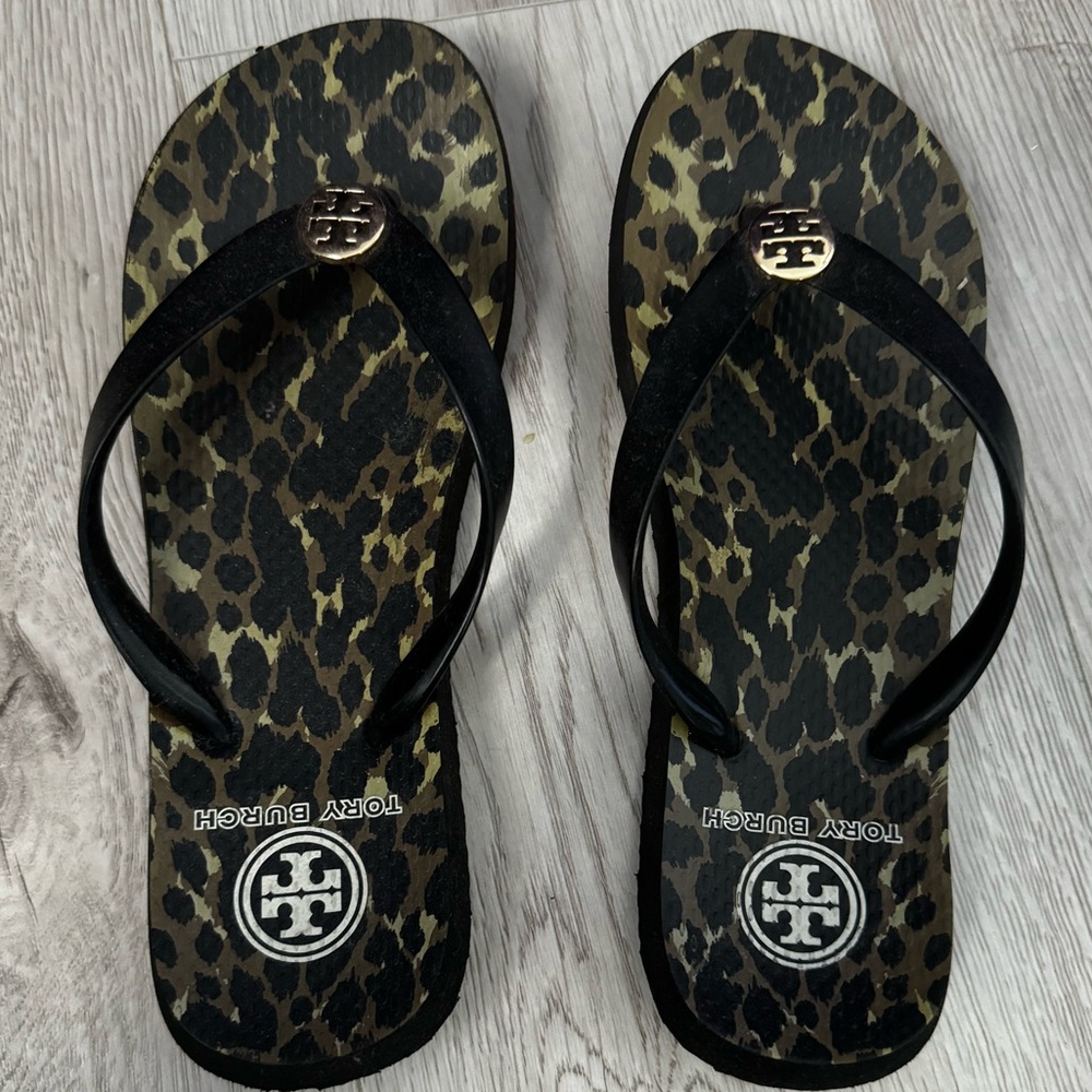 Tory Burch Leopard Flip Flops